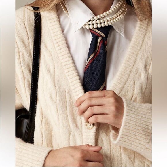 NWT J CREW Relaxed cable-knit cardigan in green - Picture 4 of 7